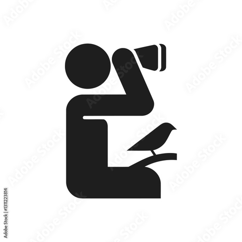 Sitting birdwatcher with bird icon