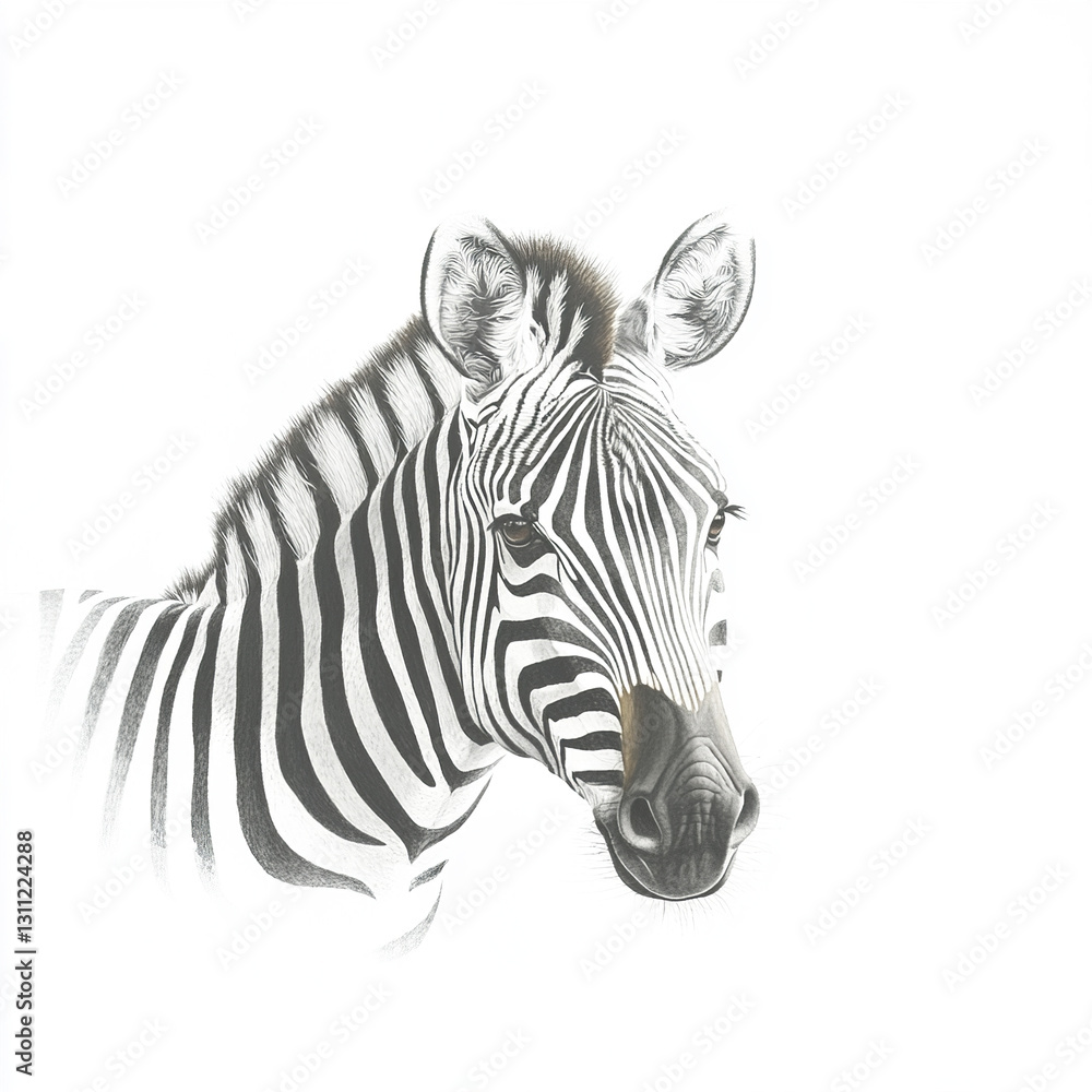Fototapeta premium Zebra isolated on white background, showcasing its unique stripes