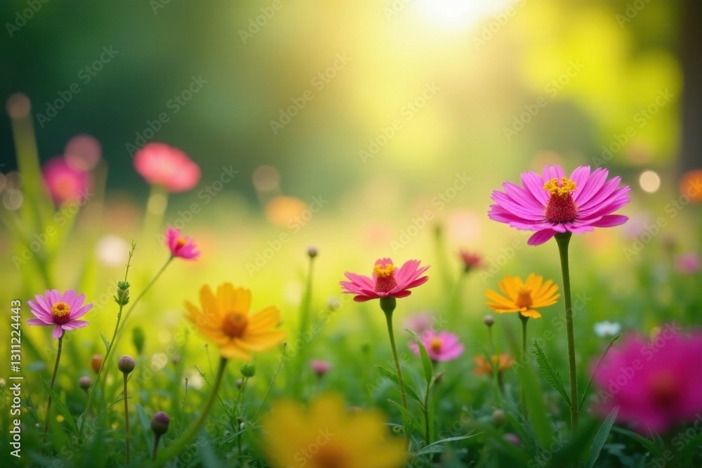 Vibrant wildflowers bloom in lush meadow, sunlit , meadow, sunlight Vibrant wildflowers bloom in lush meadow, sunlit , meadow, sunlight