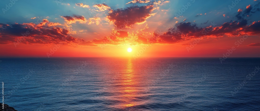 Obraz premium Fiery Ocean Sunset Vibrant Colors and Tranquil Seascape