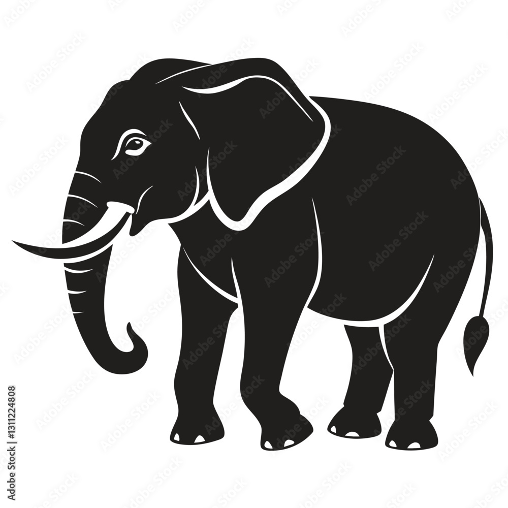 Stylized Black and White Vector Illustration of an Elephant Stylized Black and White Vector Illustration of an Elephant
