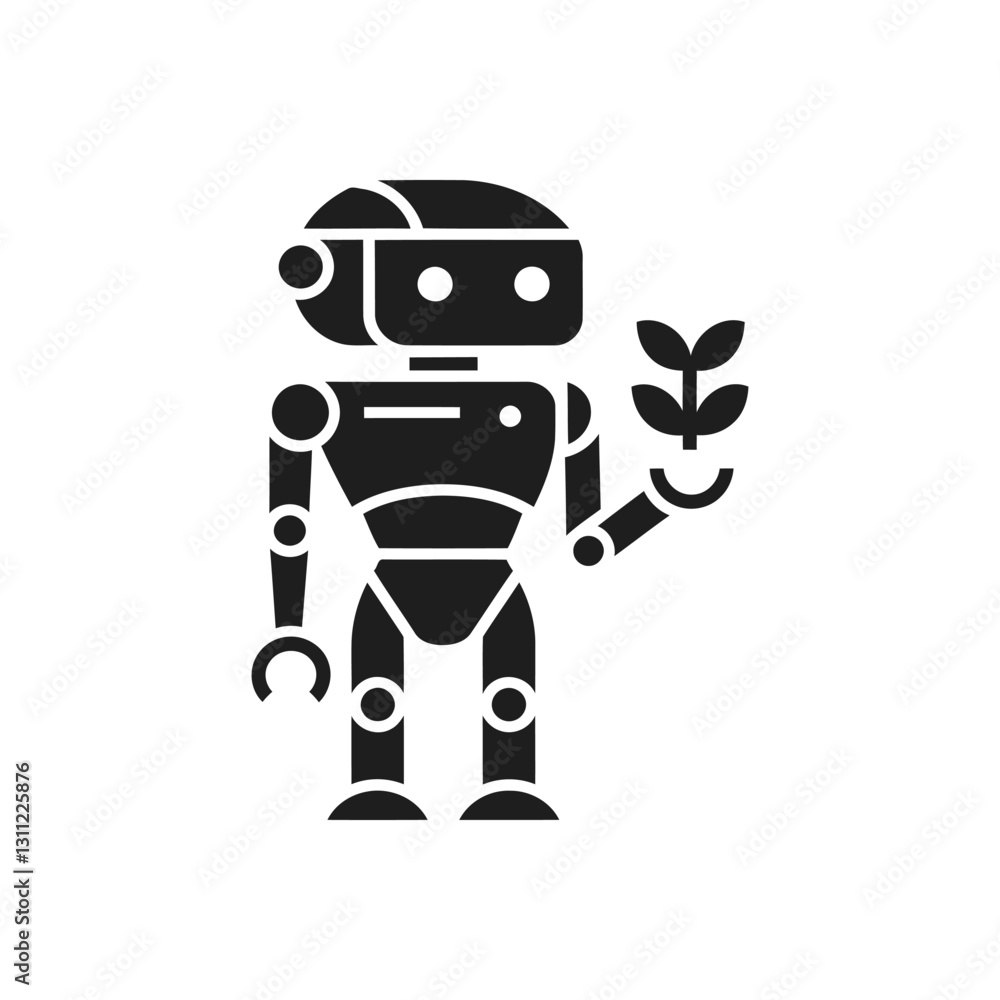 Fototapeta premium Robot Holding Plant Icon