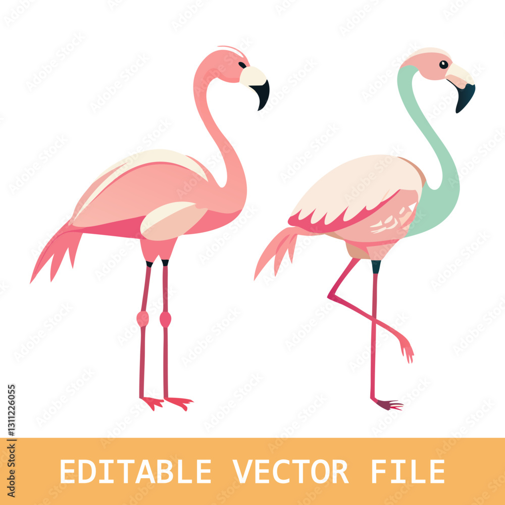Obraz premium Cute pink flamingo birds, vector for shirt, fashion, poster, card, sticker designs