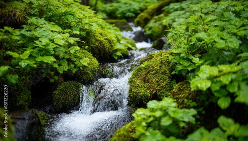 Forest Stream Flowing Through Plants