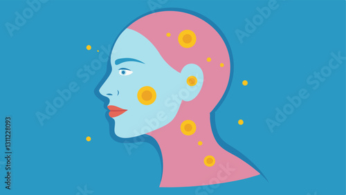 Youthful Skin Glow A profile view of a face with highlighted areas representing youthful radiant skin emphasizing the role of elastin and exosomes.