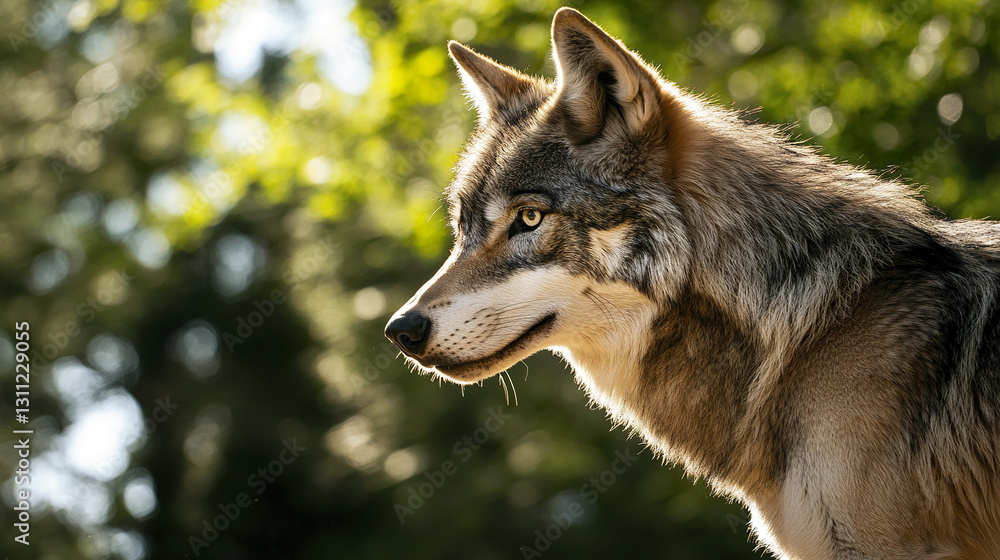 Wolf portrait in sunlight with dramatic shadows Wolf portrait in sunlight with dramatic shadows