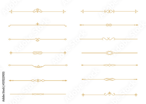 Set of Vintage decorative golden lines. text dividers. Gold line border. Lines separators, Borders, Vintage dividers, Underline elements. Vector illustration
