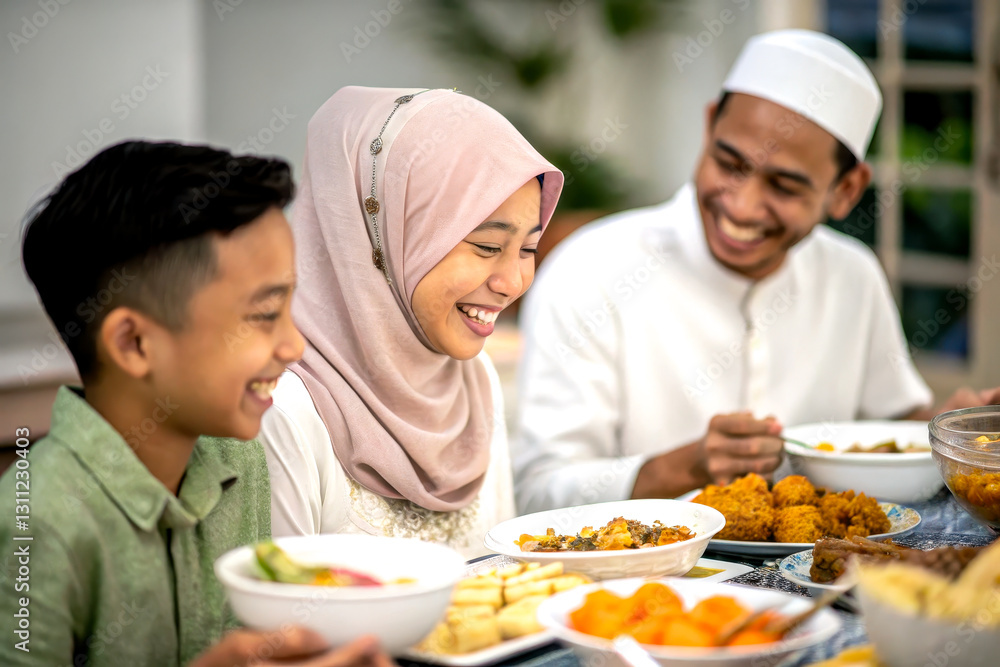 A joyful family sharing a meal together, featuring traditional dishes, smiles, and cultural attire in a warm setting. A joyful family sharing a meal together, featuring traditional dishes, smiles, and cultural attire in a warm setting.