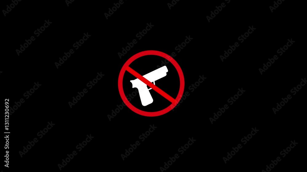 No weapon allowed icon, simple forbidden gun symbol. Gun and red cross symbol animation. No weapon allowed icon, simple forbidden gun symbol. Gun and red cross symbol animation.