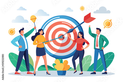Participants are ready to throw darts at a target during a fun and engaging team-building event, Peoples with the dart ready to the goal target according to the directions