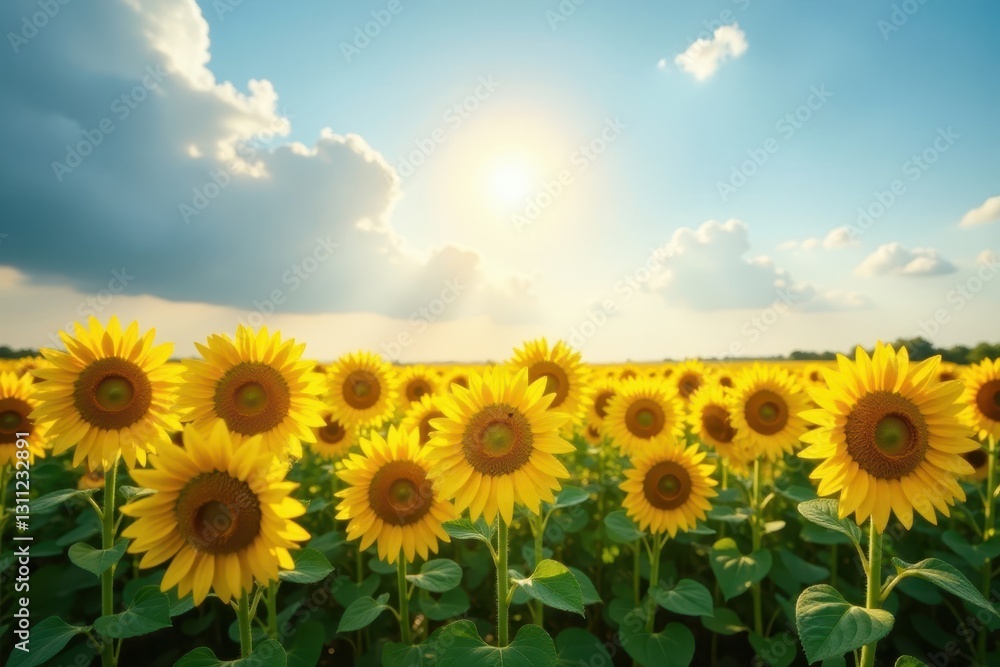Golden sunflowers in a vast field, summer sun shining , day, bright, flower Golden sunflowers in a vast field, summer sun shining , day, bright, flower