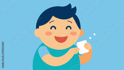 User Experience A cartoon character happily applying the patch to their face or wrist with a satisfied expression emphasizing ease of use and everyday life integration.