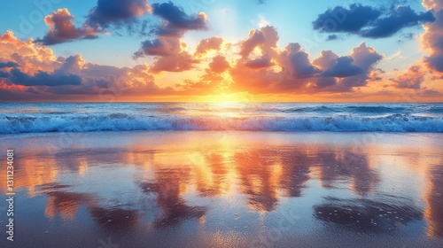 Wallpaper Mural Vibrant Sunset Reflecting on Ocean Beach Torontodigital.ca