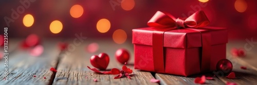 Elegant red gift box, Christmas/Valentine's Day , texture, bow