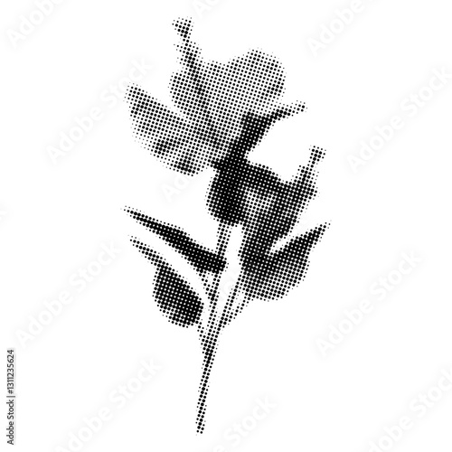 Large hibiscus flower with stem in retro halftone style