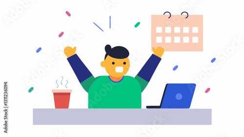 That Moment When You Realize Its Friday A person at a desk suddenly perks up their expression transforming from boredom to excitement. Their calendar in the background prominently