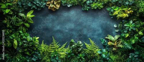 Wallpaper Mural Lush Green Foliage Frame on Dark Background - Nature Border Torontodigital.ca