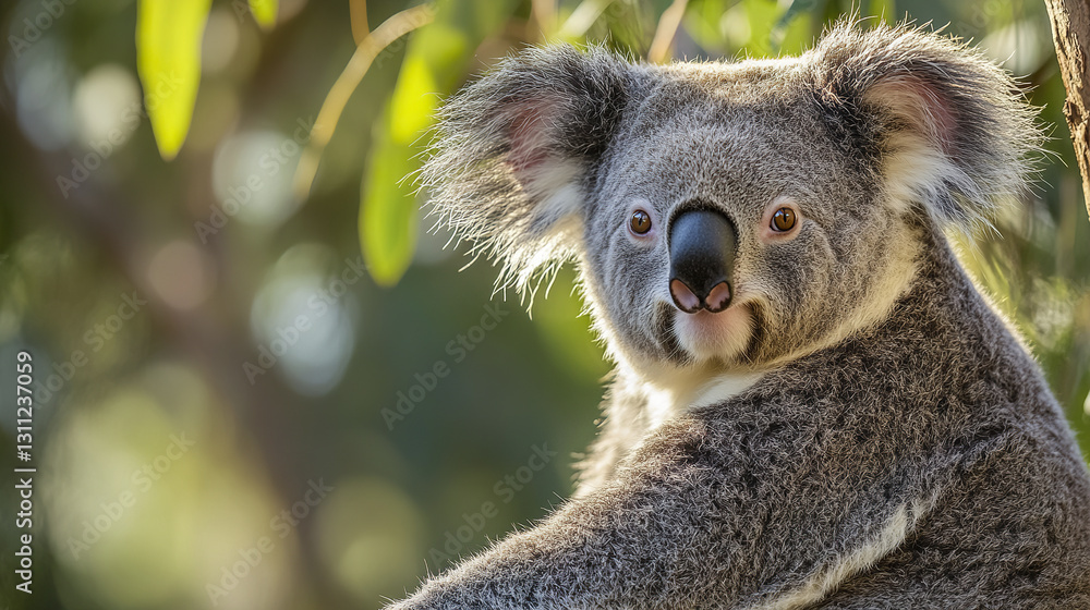 Obraz premium Majestic koala with thick gray fur in sunlit forest setting