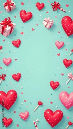 Whimsical Valentine's Day cartoon pattern Hearts, candy, gifts , gift, valentines, bright