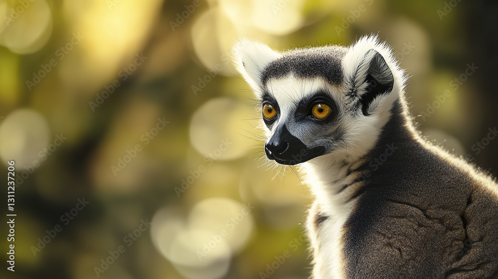 Obraz premium Ring tailed lemur with bright eyes and perked ears in natural setting