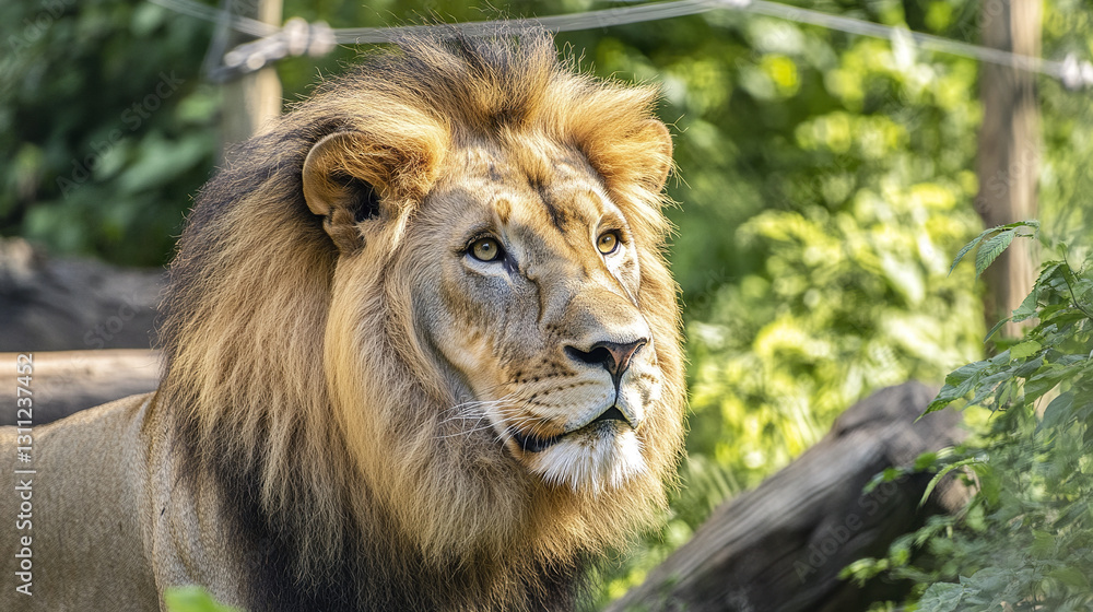 Majestic lion with flowing mane in natural habitat Majestic lion with flowing mane in natural habitat