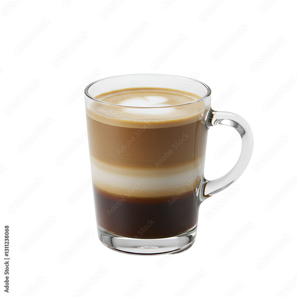 Layered Coffee Drink in Glass Mug Delicious Latte Art Hot Cup Cafe Milk Food Brown Cream Heart Aroma Layered Coffee Drink in Glass Mug Delicious Latte Art Hot Cup Cafe Milk Food Brown Cream Heart Aroma