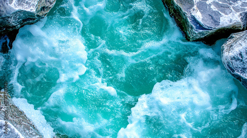 Wallpaper Mural Turquoise and White Foamy Water Flowing Between Gray Rocks in a Scenic Natural Setting Torontodigital.ca