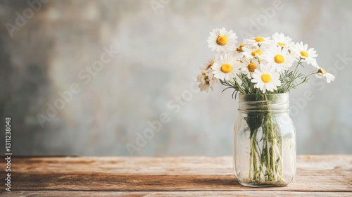 Wallpaper Mural Rustic bouquet of fresh daisies in a glass jar on wooden table Torontodigital.ca