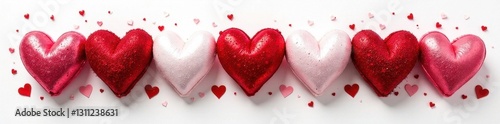 Red & white glittery heart plush assortment White background , sweet, fabric