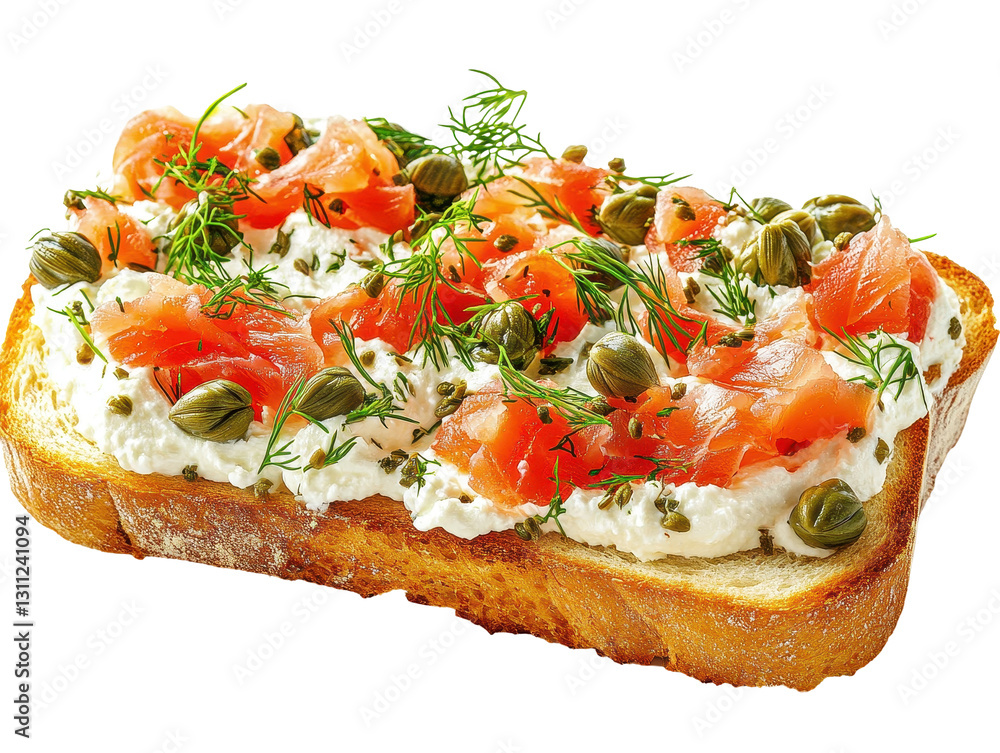 Isolated Salmon and Cream Cheese Toast Isolated Salmon and Cream Cheese Toast