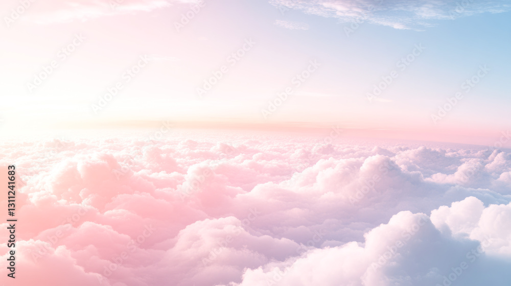 Serene pink and blue sunset over fluffy clouds and sky Serene pink and blue sunset over fluffy clouds and sky