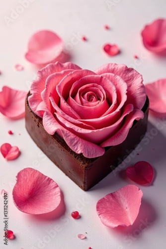 Heart chocolates, rose watercolor, petals Dreamy Valentine's Day , heartshaped, elegant, beautiful