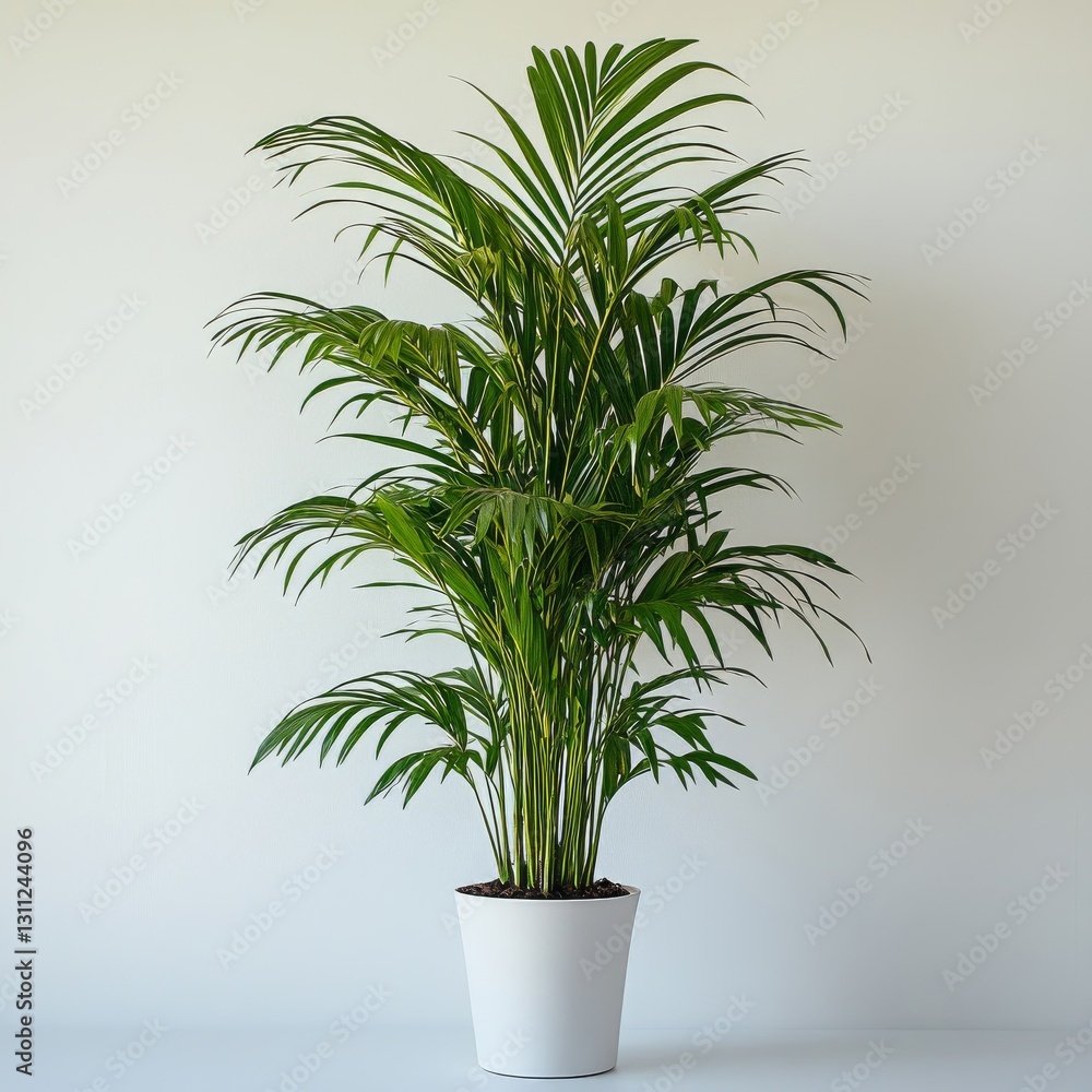 Fototapeta premium Lush Green Parlor Palm in White Pot.