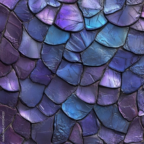 Iridescent purple and blue stone scales texture.