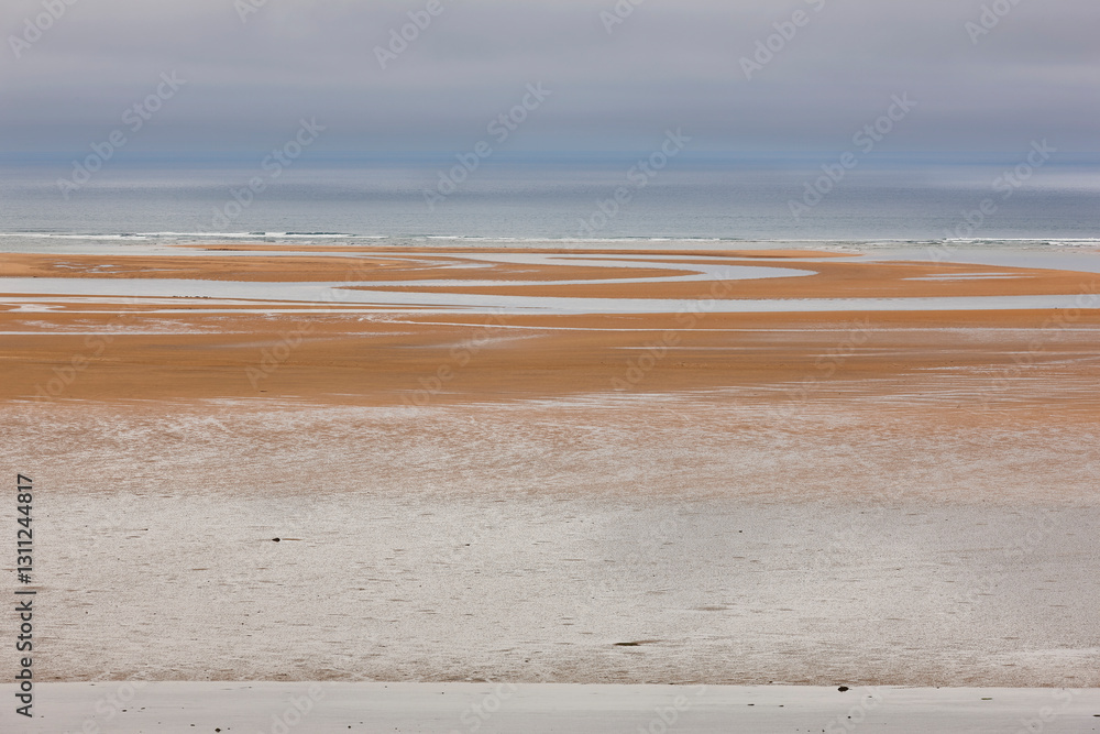 Breidavik sand beach at low tide. Latrabjarg Peninsula. Iceland