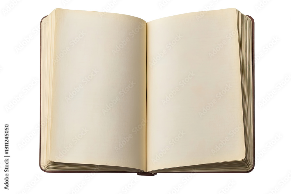 Open Antique Book with Blank Yellowed Pages on Transparent Background Open Antique Book with Blank Yellowed Pages on Transparent Background