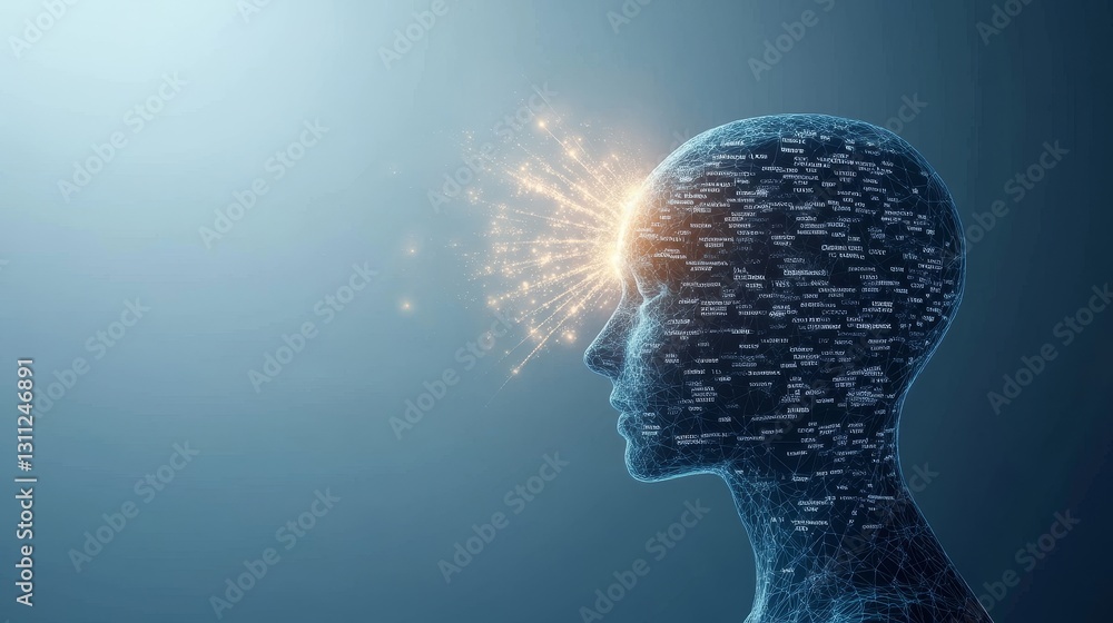 Fototapeta premium Futuristic Human Profile with Data Connections and Light Sparks
