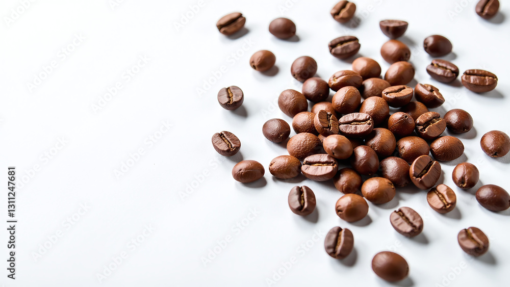 coffee beans sit plain white surface surrounded empty space perfectly capturing texture