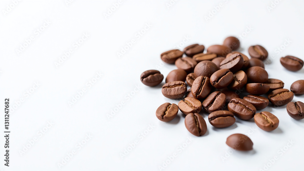 coffee beans sit plain white surface surrounded empty space perfectly capturing texture coffee beans sit plain white surface surrounded empty space perfectly capturing texture
