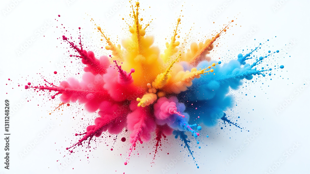 colorful powder explodes frosty mist clean white colorful powder explodes frosty mist clean white