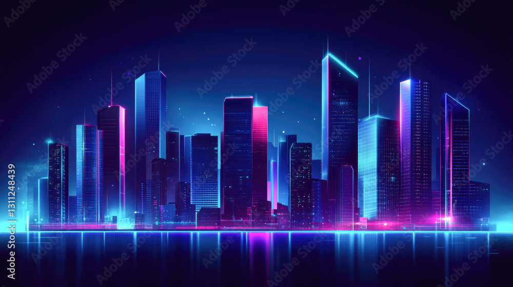 Futuristic neon cityscape with illuminated skyline and reflective waters Futuristic neon cityscape with illuminated skyline and reflective waters