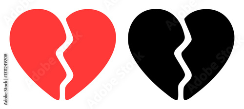 Broken Heart. Red and black broken heart vector icons set. Broken Heart symbol. heartbreak icon, symbol.