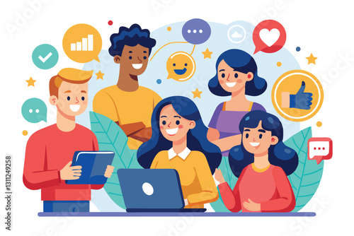 A group of diverse individuals engages in conversation about recommendations while working together, People with recommendation concept,