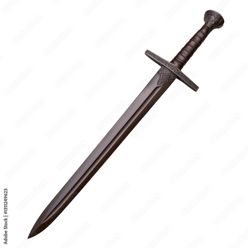 Medieval sword with intricately designed hilt and blade. Medieval sword with intricately designed hilt and blade.