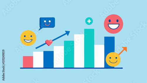 User Engagement Graph An upward graph with icons of users reacting positively to specific ads showing how AI improves engagement through personalization.