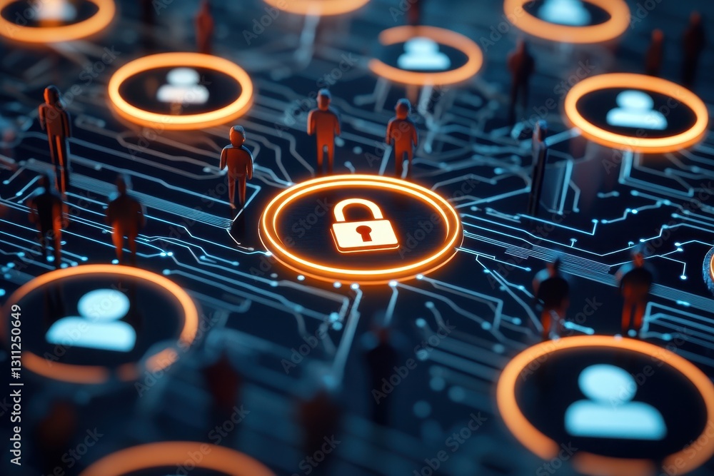 Fototapeta premium Abstract Lock Symbol On Circuit For Data Protection