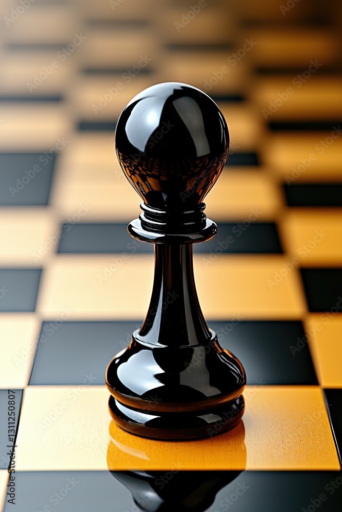 Black Chess Pawn on a Checkerboard Background in Soft Lighting Black Chess Pawn on a Checkerboard Background in Soft Lighting