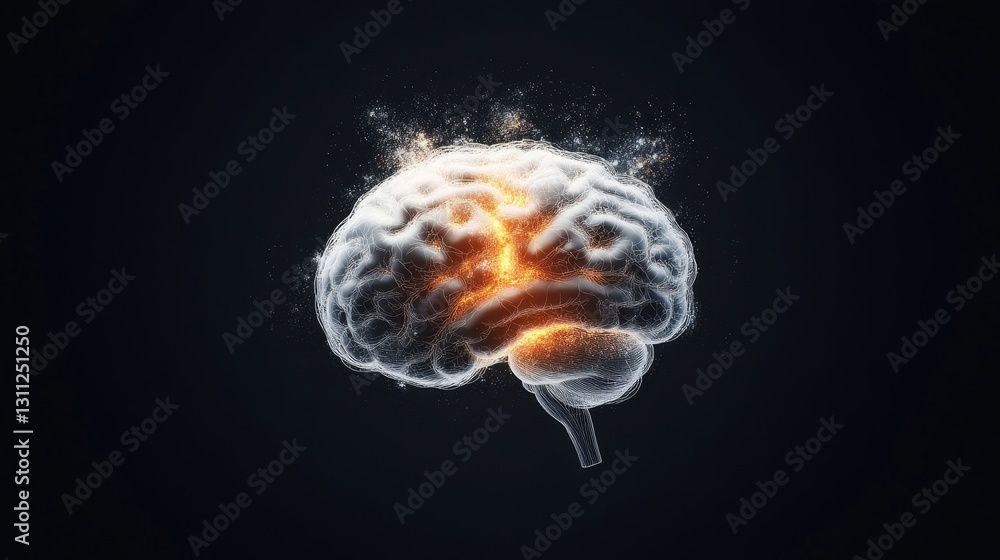 Glowing Brain Illustration with Energy and Light Effects Glowing Brain Illustration with Energy and Light Effects