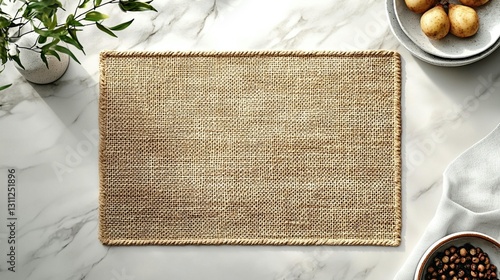 Burlap Placemat on Marble Table