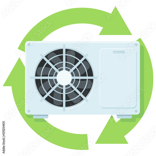 Heat pump/air conditioner with 3 green circular recycling arrows (cut out)